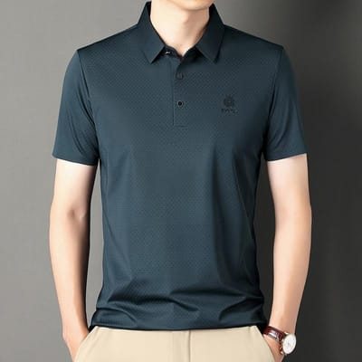 Zomer Nieuw T-shirt met Korte Mouwen Heren Jong en Middelbaar Leeftijd Revers Losse Zakelijk Casual Hot Dun Effen Kleur Poloshirt 4XL gray
