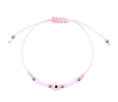 Geluksarmband - geluksbrenger - boze oog - evil eye - kabbalah - nazar - touw edelsteen roze