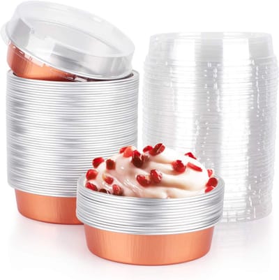 Mini taartvormen - Bakblikken met deksel - Taarten bakken - Snelle warmtegeleiding - 50 stuks - Roségoud