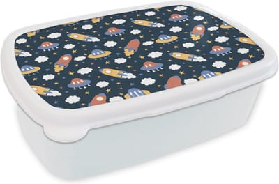 Broodtrommel Wit - Lunchbox - Brooddoos - Design - Ruimte - Sterren - 18x12x6 cm - Volwassenen