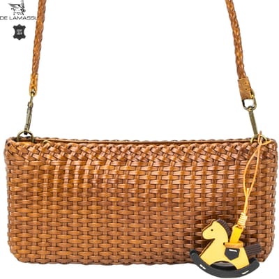 DE LAMASSU® Kleine Schoudertas Dames Echt Leer – Gevlochten Crossbody Tas – Clutch Dames – Leren Avondtas met Ritssluiting
