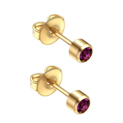 Caflon 4mm 24K gold plated oorknopjes voor oorschieter hypoallergeen steriel verpakt goudkleurig met amethyst steen geboortesteen februari