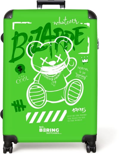 NoBoringSuitcases.com® - Koffer groot - Reiskoffer lichtgewicht - Wit silhouet van een teddybeer in street art stijl - Rolkoffer met 4 wielen - Grote trolley XL - 98 liter bagage