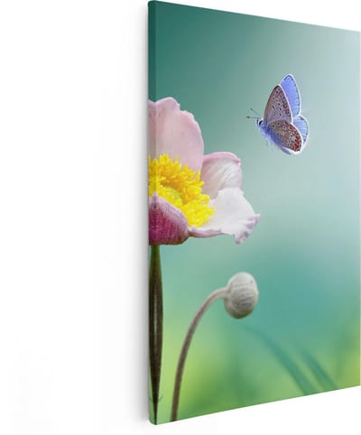 Artaza Canvas Schilderij Vlinder Op Bloem - 20x30 cm - Klein - Wanddecoratie Bloemen - Schilderijen Op Canvas Voorjaar