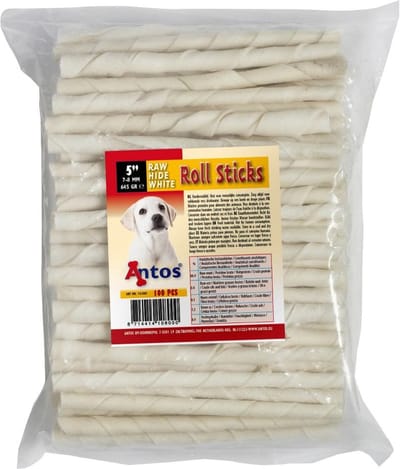 Antos Raw Hide White Roll Sticks 7-8mm - hondensnack - 100 stuks