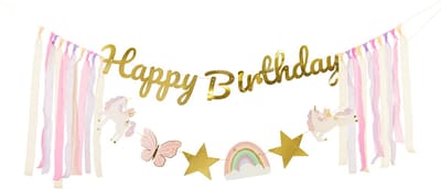 Unicorn Happy Birthday bannerset, 230 x 17.5 cm - verjaardagsslinger - eenhoornparty - unicorn party