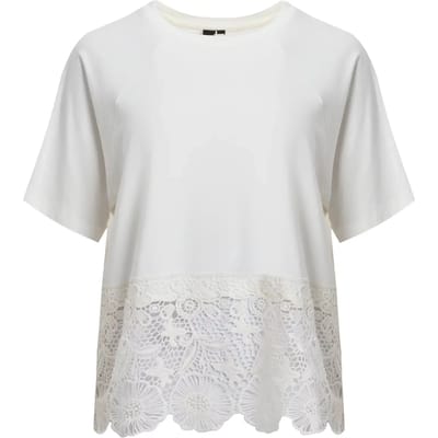 T-shirt met geborduurde kanten onderrand voor dames Mat Fashion