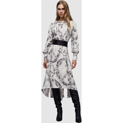 AllSaints Eila Audrey Dress Mono White Size: 10 | Midi Dresses Outlet | Dames | Wit