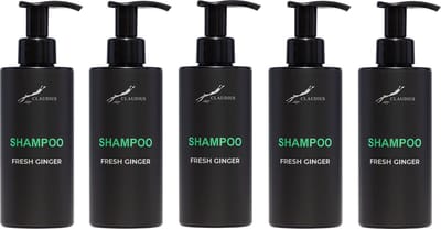 Shampoo Fresh Ginger 300 ml - met pomp - zwarte fles - set van 5 stuks - voordeelverpakking - haarverzorging