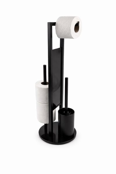 GDRN Toiletbutler Zwart – RVS WC Rolhouder met Toiletborstel & Glazen Bodemplaat – Vrijstaand – Modern Design – 70 x 20 x 20 cm