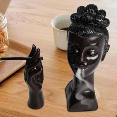 Famanu – Artistieke hars wierookhouder in vrouwenhoofd-vorm, sculpturale wierookbrander voor aromatherapie en cadeau