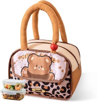 Grote capaciteit koeltas voor lunch, schattige luipaardbeer design, ideaal voor school, picknick en reizen