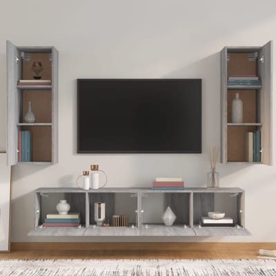 vidaXL - 4-delige - Tv-meubelset - bewerkt - hout - grijs - sonoma - eikenkleurig