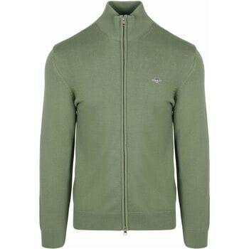 Gant Vest Casual Cotton Zip Cardigan Kalamata Green / male