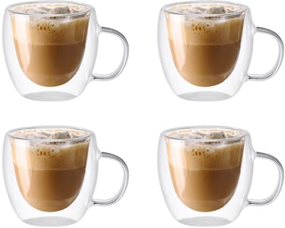 Cosensi- Koffiekopjes Dubbelwandig - Hittebestendig Borosilicaatglas - 150 ml - Met Handvat - Set van 2 - Temperatuurbestendig - Transparant - Theekopjes