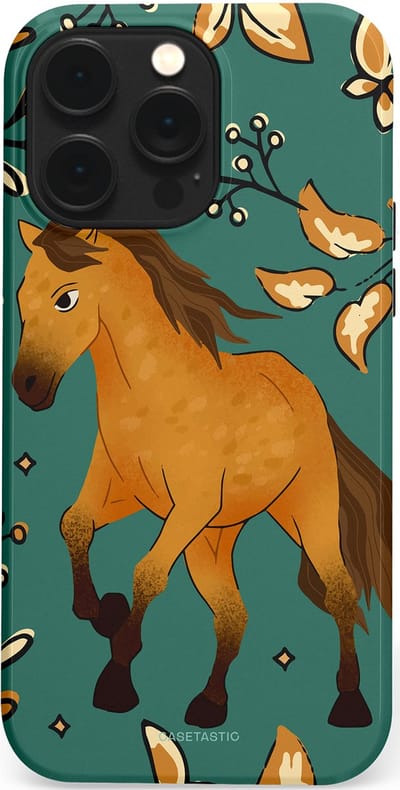 Casetastic Hoesje Geschikt voor Apple iPhone 14 Pro Max Magsafe - Stijlvolle Beschermende Duo-layer Case - Groene bruine Paarden elegantie - Paris