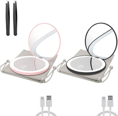Compacte Spiegel - Zakspiegel LED - Make-up Aanbrengen - Verstelbare Helderheid - 2 Stuks - Zwart Roze