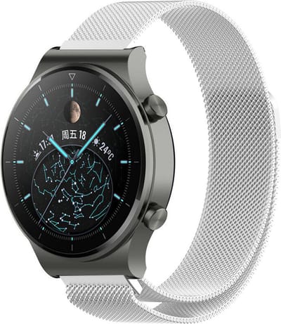 Strap-it Smartwatch bandje Milanese - geschikt voor Huawei Watch GT / GT 2 / GT 3 / GT 3 Pro 46mm / GT 4 46mm / GT 5 (Pro) (46mm) / GT 4 46mm / GT 5 (Pro) (46mm) / GT 2 Pro / GT Runner / Watch 3 - Pro / Watch 4 (Pro) / Watch Ultimate - Zilver