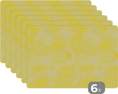 Placemat - Placemats kunststof - Patronen - Waterverf - Geel - Marmer - 45x30 cm - 6 stuks - Hittebestendig - Anti-Slip - Onderlegger - Afneembaar