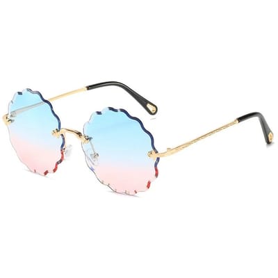 Premium Designer Dame Ronde Vorm Randloze Zonnebril Dames Diamant Geslepen Glas Klassieke Bloemvorm Zonnebril Voor Vrouwen