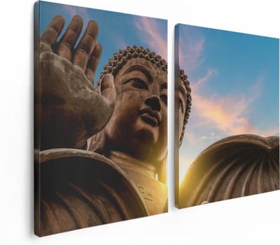 Artaza Canvas Schilderij Tweeluik Groot Boeddha Standbeeld Van Dichtbij - 120x80 - Foto Op Canvas - Canvas Print