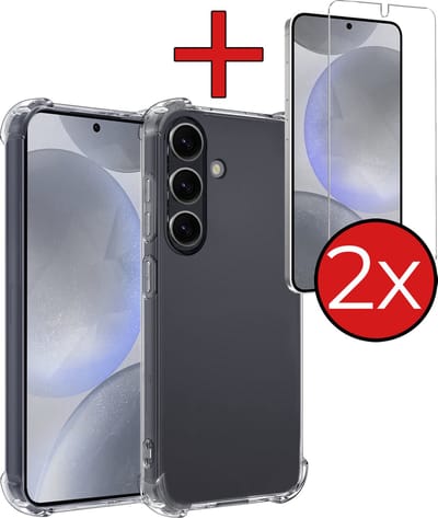 Hoesje - Met Screenprotector - 2 Stuks - Geschikt voor Samsung Galaxy S24 - Sterk & Shockproof - Back Cover - Siliconen Case - Telefoon Hoes - Shock Proof - Telefoonhoes - Transparant