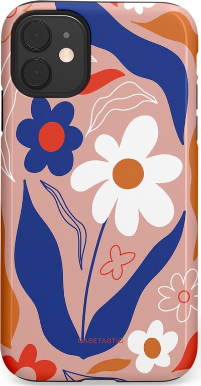 Casetastic hoesje geschikt voor Apple iPhone 11 - Dubbellaagse bescherming - Eenvoud in bloei - Fashion Case - Perzik Donkerblauw Wit