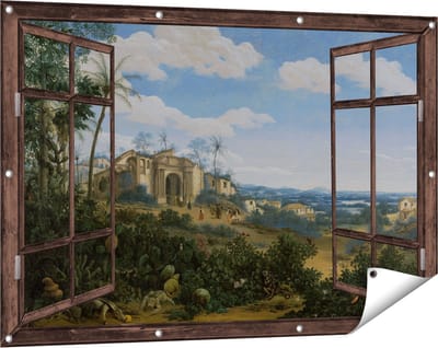 Gards Tuinposter Doorkijk Gezicht op Olinda, Brazilië - Frans Jansz. Post - 120x80 cm - Tuindoek - Tuindecoratie - Wanddecoratie buiten - Tuinschilderij