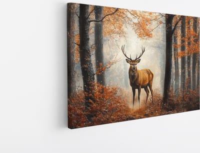 Saammp Canvas Schilderij - Natuur - Hert in bos - Herfst - Dieren - 45x30 - Foto op canvas - Wanddecoratie - Muurdecoratie Woonkamer - Slaapkamer decoratie - Canvas Print