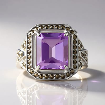 Cavill - Lavendel Amethist Ring 3,42 ct & 64 Marcassiet 0,704 ct - 925 Sterling Zilver - Achthoekig Trapgeslepen - Elegante Vintage Sieraden Dames