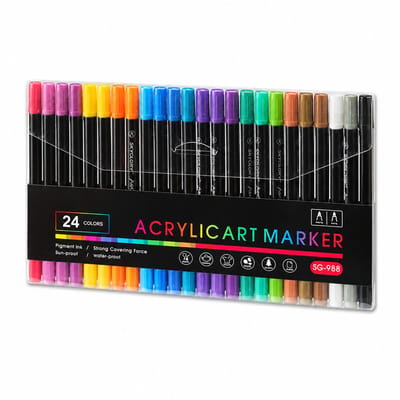 Acrylmarkers - 24 kleuren, vernieuwde uitvoering - Zachte punt - Voor inkleuren en creatieve projecten - Neutrale verpakking