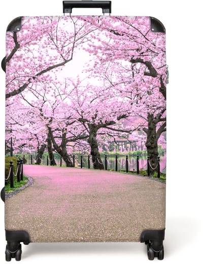 NoBoringSuitcases.com® - Koffer groot - Reiskoffer lichtgewicht - Sakura - Bloesemboom - Roze - Bloemen - Lente - Rolkoffer met 4 wielen - Grote trolley XL - 98 liter bagage