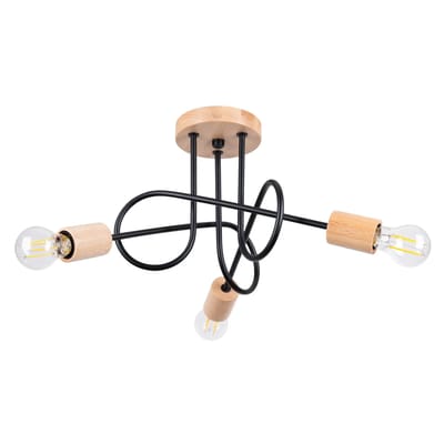 Sollux Lighting Kroonluchter Ember - E27 - zwart/natuurlijk hout - staal/hout - 26x14x56cm