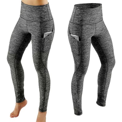 Auroth Dames Effen Kleur Fitness Lange Broek Hoge Taille Sport Heupbroek Zijzak Running Yoga-legging L grijs