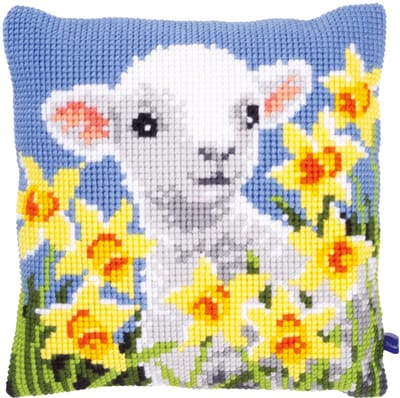 Vervaco - Kruissteekkussen kit - Lam met narcissen - PN-0148423 - Borduren - Borduurpakket - Borduurpakket volwassenen - Borduurpakket kind