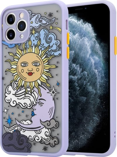 ShieldCase Hoesje geschikt voor Apple iPhone 11 Pro Max hoesje met zon en maan print - Speels design - Paarse bumpers - Optimale bescherming - Meerkleurig