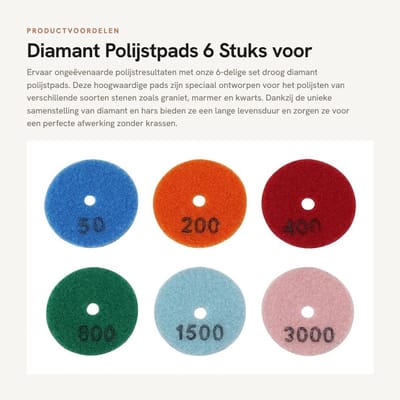 Dailygoods- Polijstpads 55mm - 6 Stuks - Droog Polijsten - Diamant/Resin - Geschikt voor Marmer/Graniet - Hoge Slijtvastheid - Polijstschijven