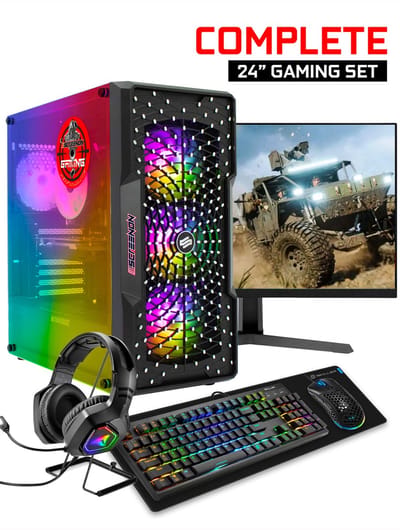 ScreenON - Gaming Set - X54196 - W1 (GamePC.X54196 + 24 Inch Monitor + Toetsenbord + Muis & Muismat + Headset & Houder)