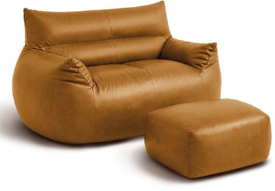 Dubbele Zitzak met Poef - Grote Zitzak voor Volwassenen - Ergonomisch Ontwerp - Tech Stof - Woonkamer & Slaapkamer - Bruin