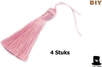 Bob Online ™ - 4 Stuks – Roze - Tassels (Kwastjes) 8cm x 1.2cm – Handgemaakte Zachte Ambachtelijke Kwastjes / Tassels Chinese Stijl – Decoratieve DIY Tassels – Sieraden Maken enz. – Pink DIY Tassels – Tassel – Roze Kwasten – Hobby Kwastjes