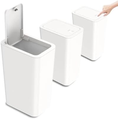 PromoHome Vuilnisbad Badkamer 3 stuks - Smal Afvalemmer 10L Met Deksel - Geurloos voor Keuken, Kantoor, Woonkamer, WC (Wit)