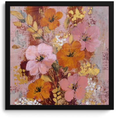 Poster in lijst - Fotolijst 40x40 cm - Posters - Schilderij - Bloemen - Rustiek - Roze - Posterlijst zwart - Decoratie - Wanddecoratie woonkamer - Muurdecoratie slaapkamer