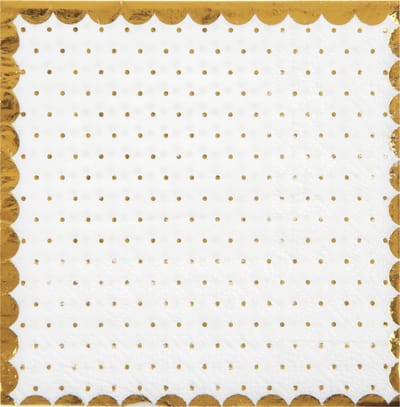 Santex feest servetten - stippen - 20x stuks - 25 x 25 cm - papier - wit/goud