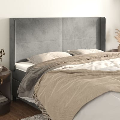 vidaXL - Hoofdbord - met - randen - 203x16x118/128 - cm - fluweel - lichtgrijs