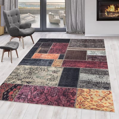 Fiesta Wasbaar Vloerkleed - Laagpolig - Patchwork Design - Multi - Woonkamer Tapijt - Canvas Rug- 200x290 CM