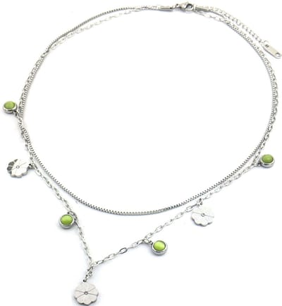 Ketting - Bloemen en Kralen - RVS - Lengte 40-45 cm - Zilverkleurig