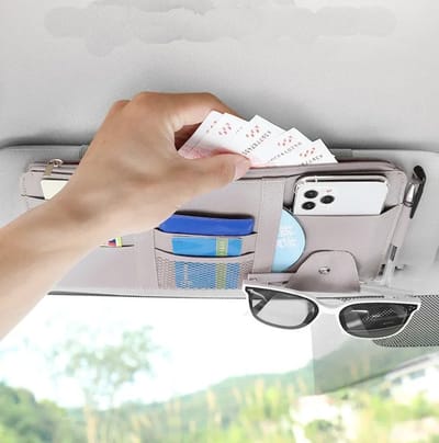 Actie4you® - Auto Zonneklep Organizer - Lederen Organizer - Kaarthouder - Bril - Documenten – Met ritssluiting - Organizer voor Auto – Grijs