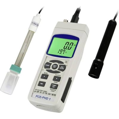 PCE Instruments PCE-PHD 1 pH-meter Saliniteit, Temperatuur, pH-waarde, Total dissolved solids (TDS), Geleidingsvermogen, Redox (ORP), O₂-verzadiging,