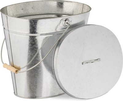 asemmer met deksel - 12 l - houten handvat - kolenemmer - openhaard accessoire - zilver