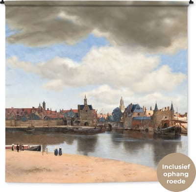 Wandkleed - Wanddoek - Gezicht op Delft - Schilderij van Johannes Vermeer - 180x180 cm - Wandtapijt